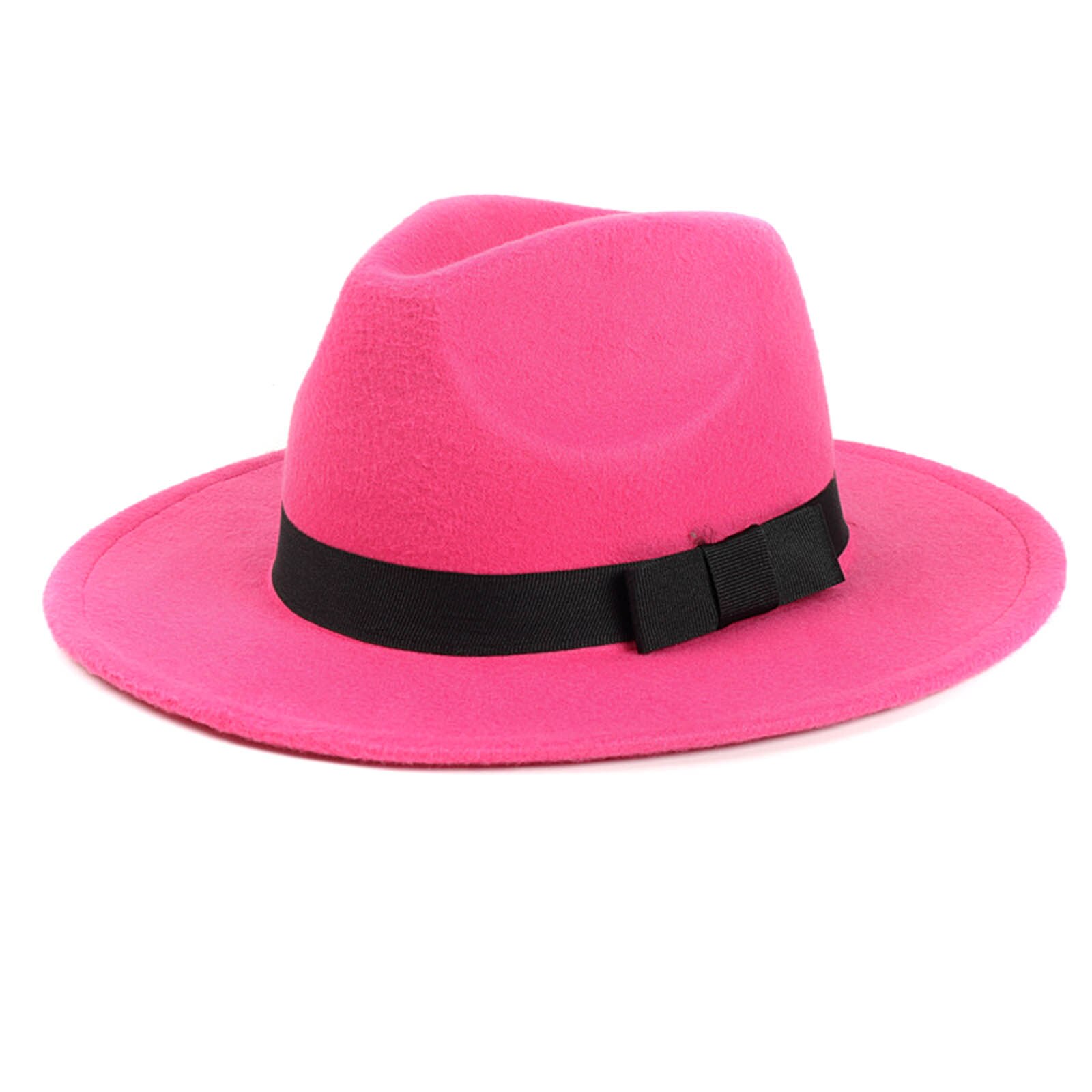 Women's Stylish Top Hat Crushable Wool Felt Outback Hat British Style Headgear Wide Brim Belt Cap AIC88: rose red