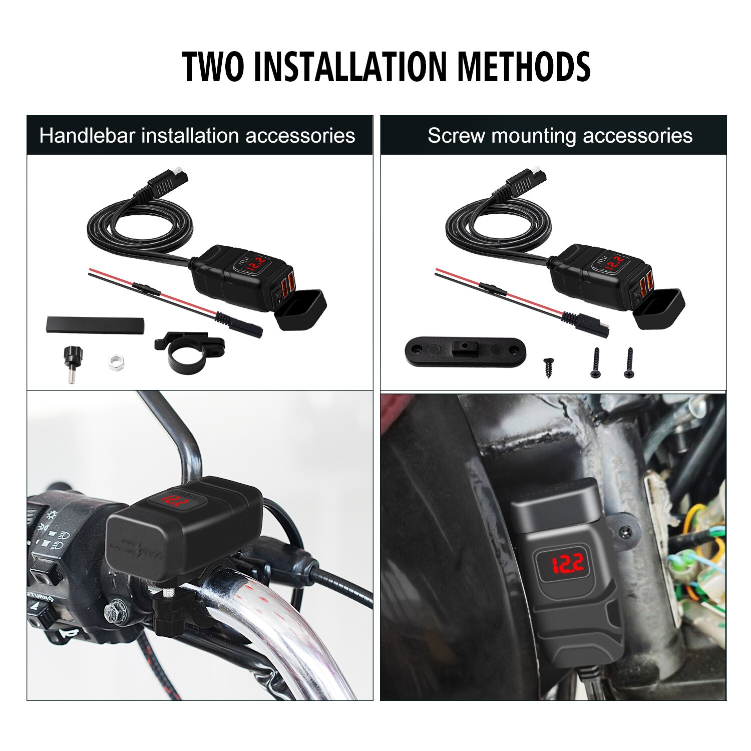 Adaptateur de mer à USB 12V avec interrupteur de voltmètre de moto, prise de déconnexion rapide avec chargeur étanche double USB QC3.0