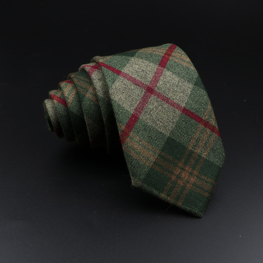 Men's Plaid Tie Cotton Black Grey Red Necktie Handmade Wool Narrow Collar Ties Wedding Business Party Suit Shirt Accessory