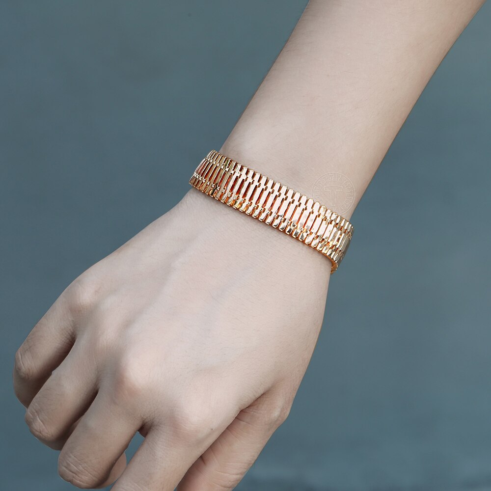 14mm 585 rosa ouro bangle para meninas feminino espinha de peixe cobra flexível corrente pulseira jóias aniversário festa presentes natal cb31