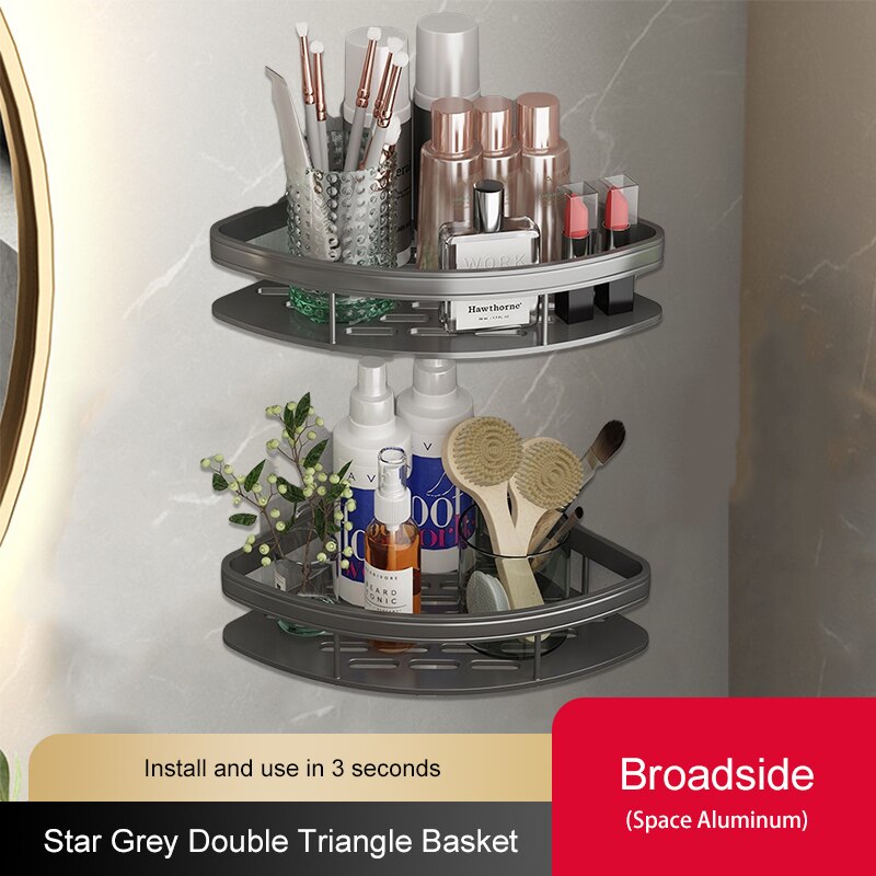 Gray Stainless steel Bathroom Shelves No-Drill Corner Cabinet Shower Storage Toilet Organizer Bathroom Holder Полка Для Ванной: Upgrade Triangle-B