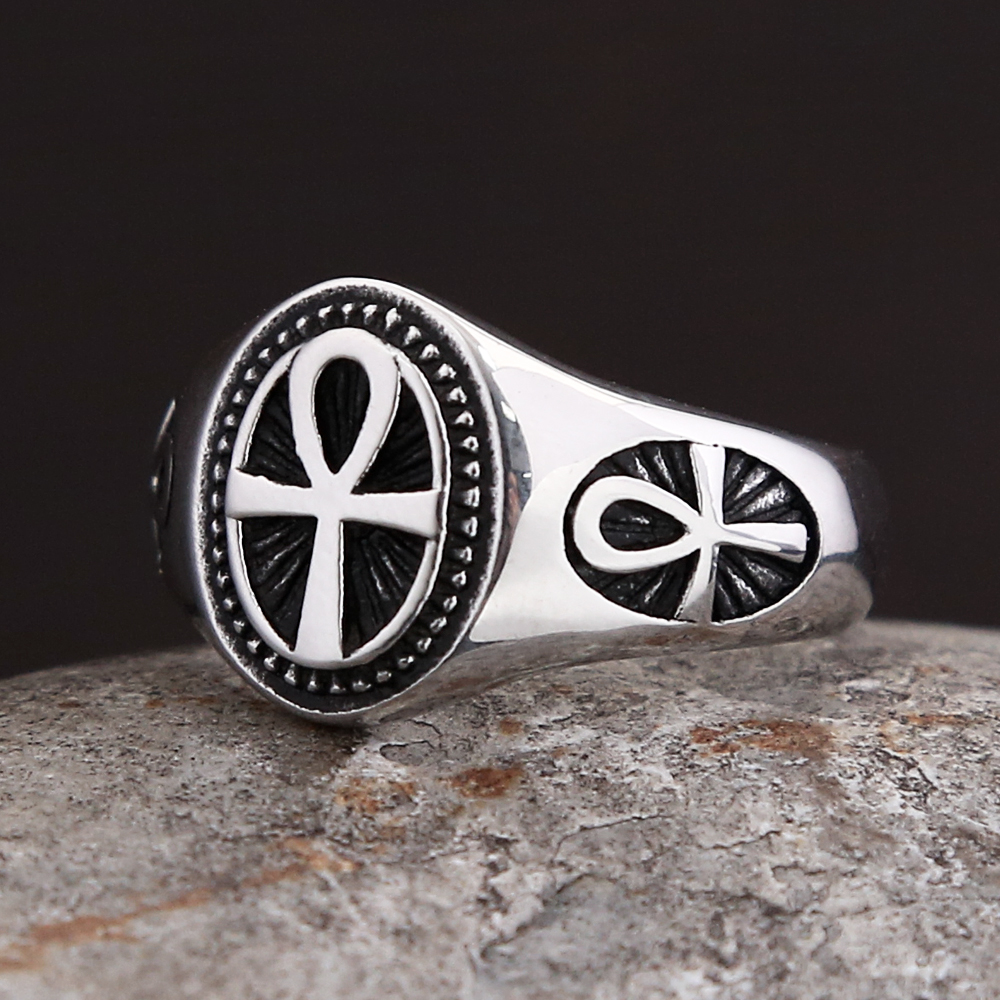 Punk Vintage 316L Stainless Steel Ankh Cross Rings For Men Women Simple Religious Amulet Jewelry Dropshippping