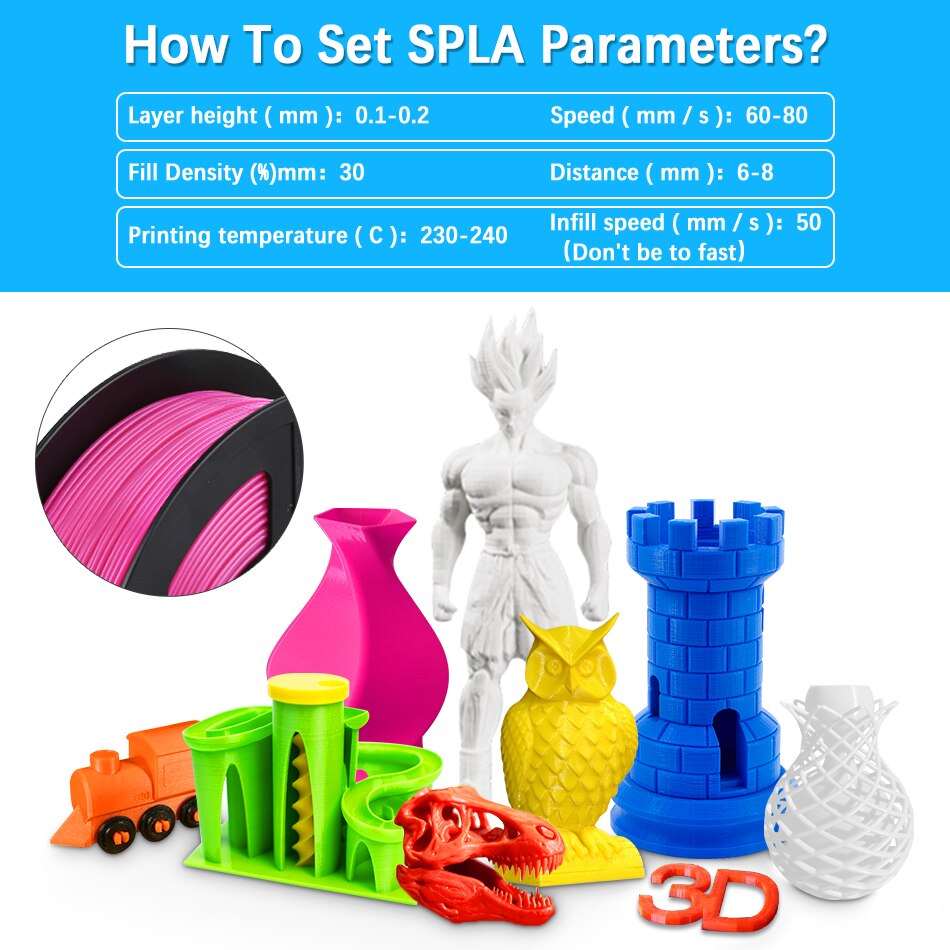 SUNLU 3D Printer Filament SPLA 1.75mm 1KG Colorful Plastic Printing Material 3 Colors White Black GREY