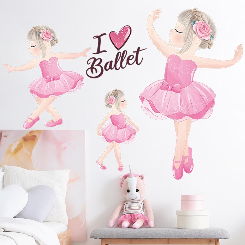 Cute Dancing Girl Wall Stickers for Kids Girls Rooms Decoration Bedroom Girl Wallpaper Room Decor Nursery Stickers Wall Decals