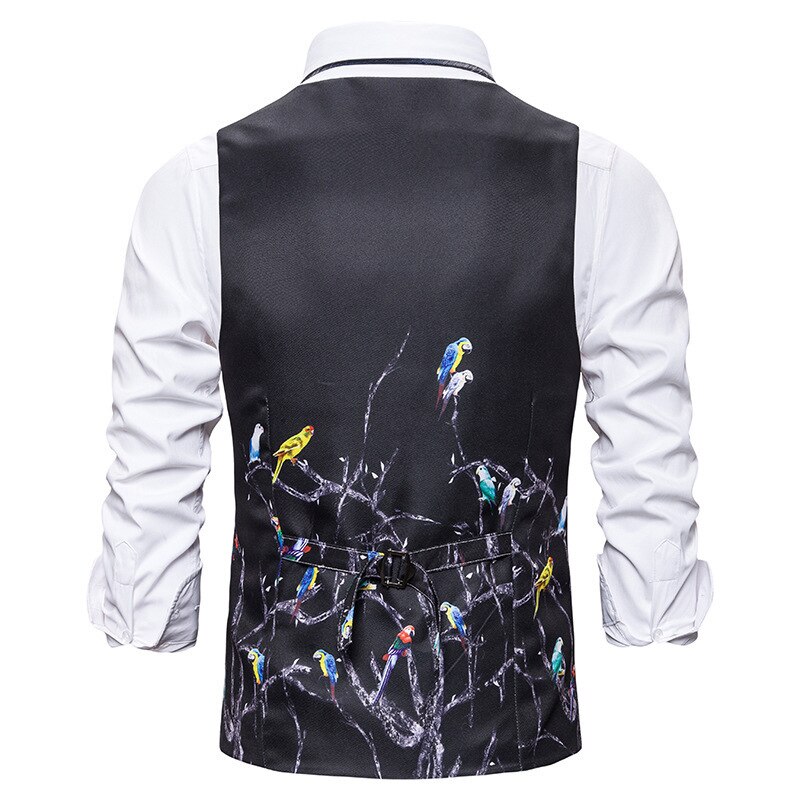 Herfst- en winterherenvest 3d vest met vogeltakprint herenkostuumvest trouwvest  mj165
