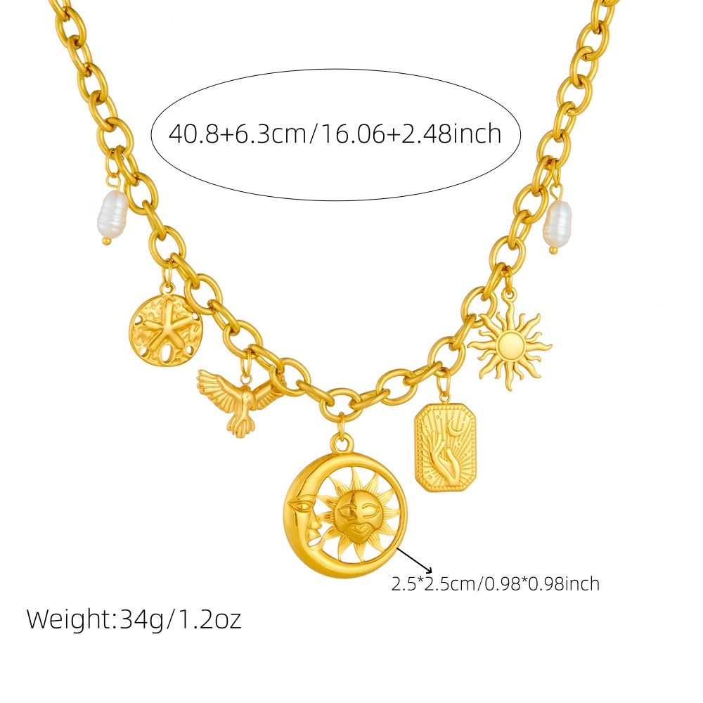DIEYURO 316L Acero inoxidable perla dorada sol Luna colgante redondo collar para mujer nueva tendencia cuello cadena joyería