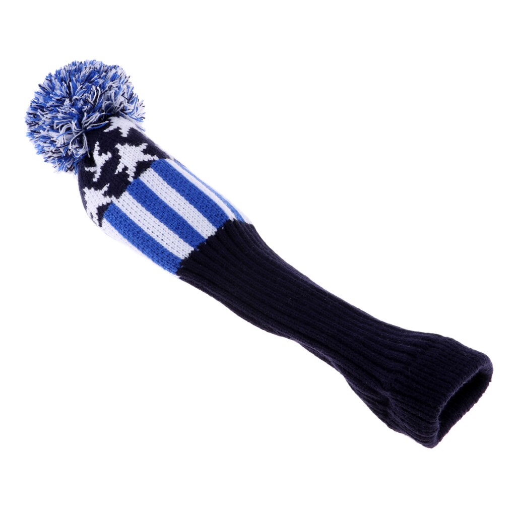 Golf Drivers Headcover Club Sock Golf Head Cover Golf Equipment Pom Pom Knitted Socks Head Covers for Ggolf Clubs: blue stars