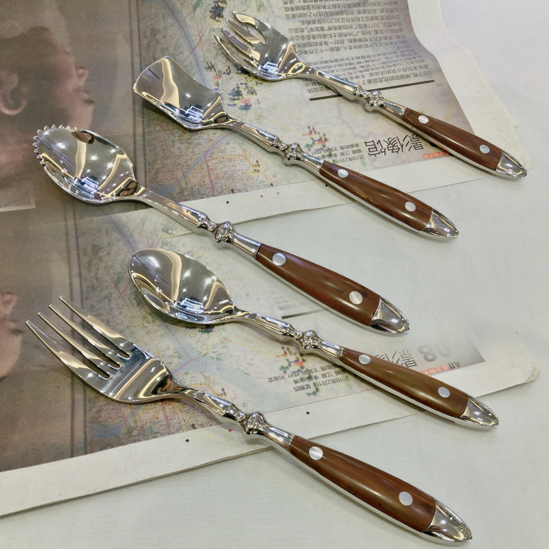 Gaffel ske kniv med træhåndtag service service sæt køkken bestik bestik tilbehør 1pc rustfrit stål