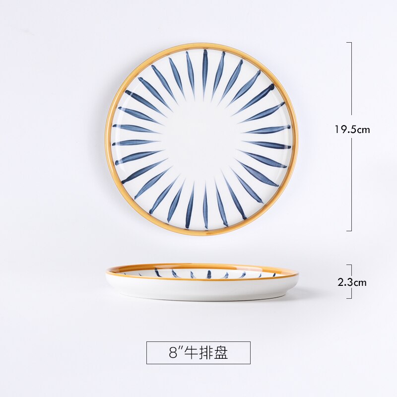 Serving Plate Dinner dish Underglaze Color Tableware Dish Steak Flat Plate Breakfast Plate Hand-painted Ceramic: 8INCH A