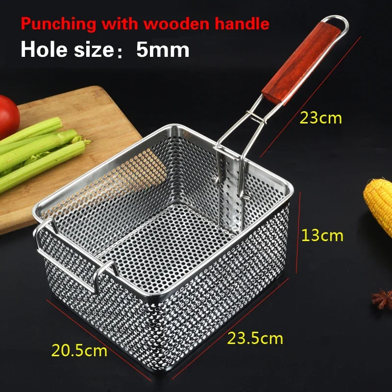 Stainless steel frying basket net French fries basket frame square oil control filter frying basket dense