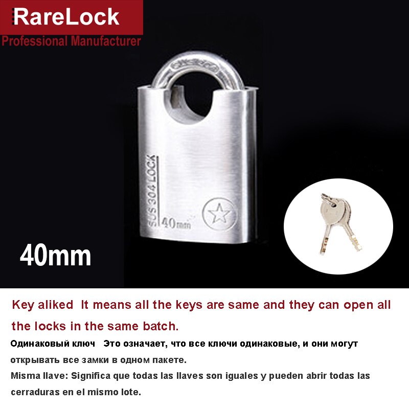 304 Stainless Steel Padlock Waterproof 4 Keys Lock 40-60mm for Outdoor Cabinet Gate Door Boat Hardware Rarelock MS426 a: 40mm Same key