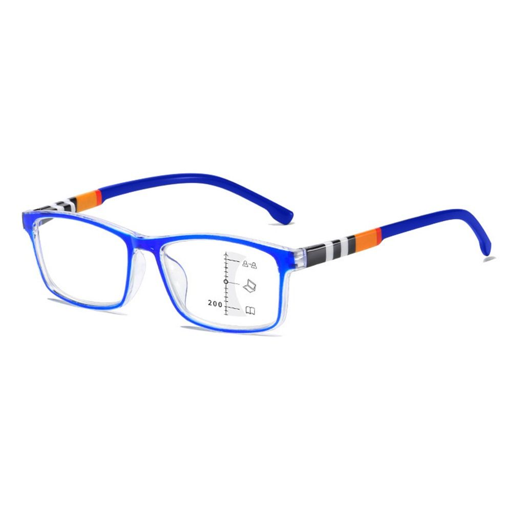 Gafas de lectura multifocales con luz azul, lentes cuadradas con bloqueo de rayos azules, progresivas, cerca del lejano, protección ocular ultraligera: Negro / +100