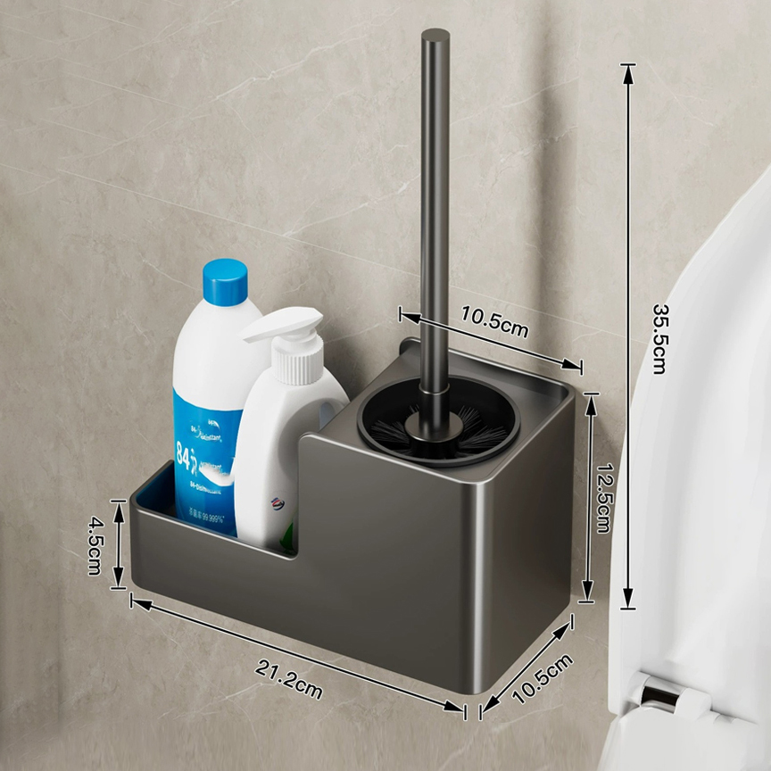 Badkamer Accessoires Toiletborstel houder Wandmontage Badkamer Schoonmaak borstel Aluminium Toiletborstel voor het reinigen van opslag: Light Grey