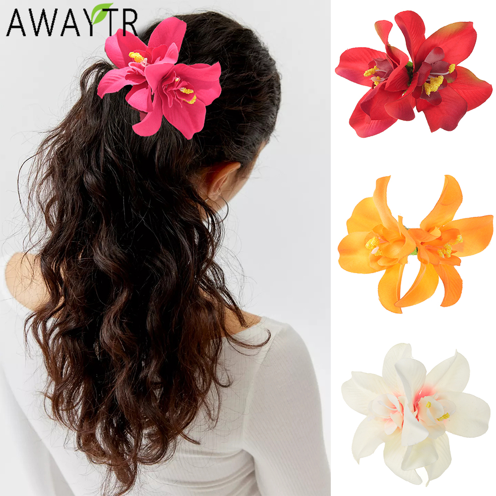AWAYTR-horquilla de flores de Cattleya, horquillas florales artificiales, tocados de San Valentín, accesorios para el cabello para niña, para el día de la madre