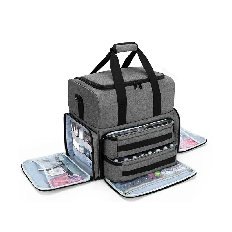 48 flasker neglelakk oppbevaringspose kosmetikk veske organizer med håndtak for reise bærbar essensiell oljepose neglepleiesett boks: Svart