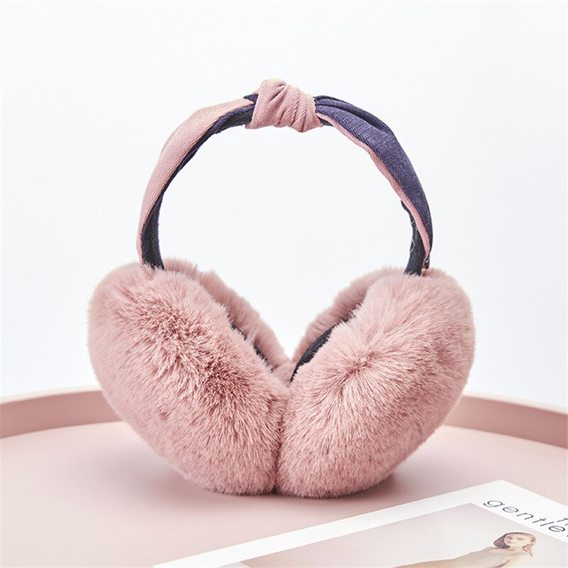 Winter Women Outdoor Earmuff Bowknot Foldable Cover Earphones Thick Plush Ear Warm Fluffy Fur Patchwork Headphone Girls: 5