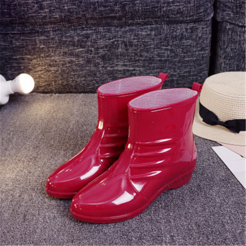Women's water shoes Women's rain boots anti-skid velvet short rubber shoes adult water boots size 36-40 red black pink