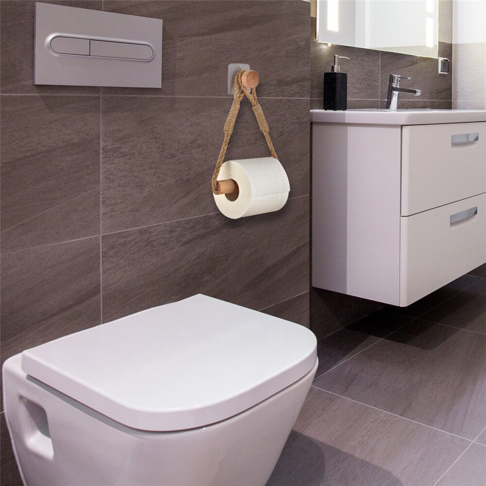 Retro Bathroom Toilet Roll Holder Decorative Wall-mounted Kitchen Paper Wooden Pole Roper Rack