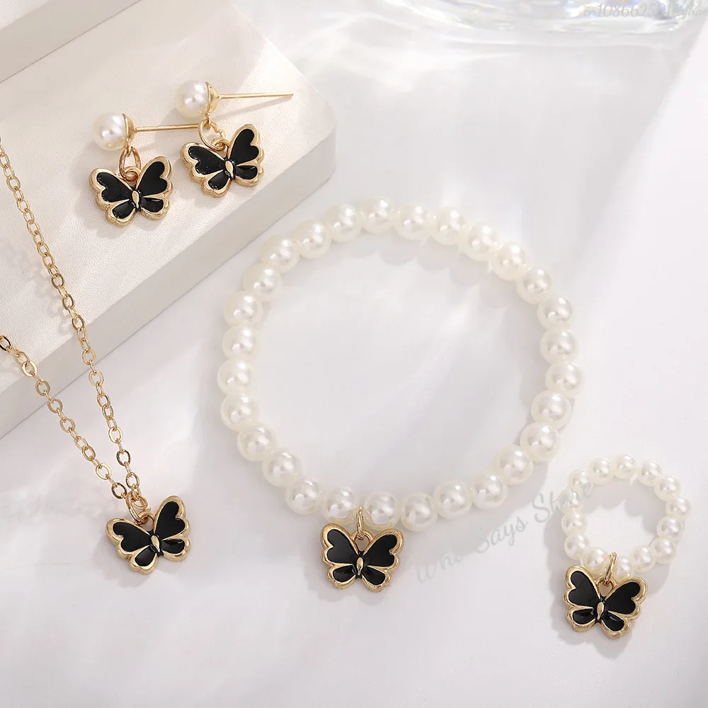 Ensembles de bijoux papillon en cristal acrylique, Bracelet romantique, bague, collier, boucles d'oreilles, accessoires pour robe de dîner de mariage pour femmes