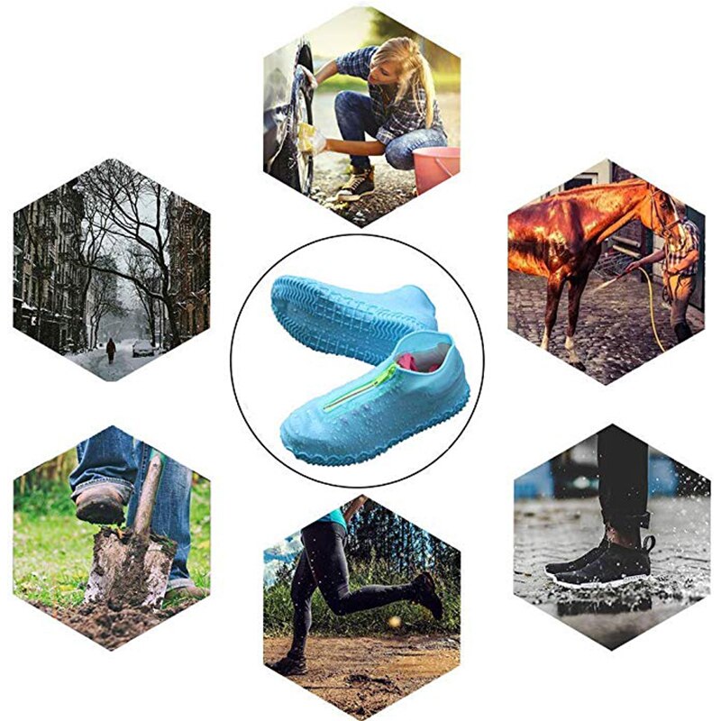 Portable Waterproof Shoe Covers Silicone Reusable Shoe Cover Non-slip Durable Zipper Elastic Rain Cover Protection for Men Women