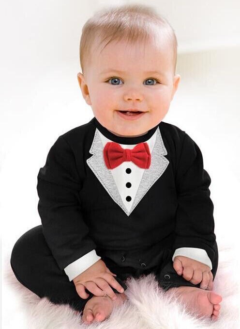 Nieuw Zomer Formele Peuter Baby Jongens Romper 2 Stijl Lange Mouw Zachte Boog Solid Jumpsuits Romper Outfit 0-3Y