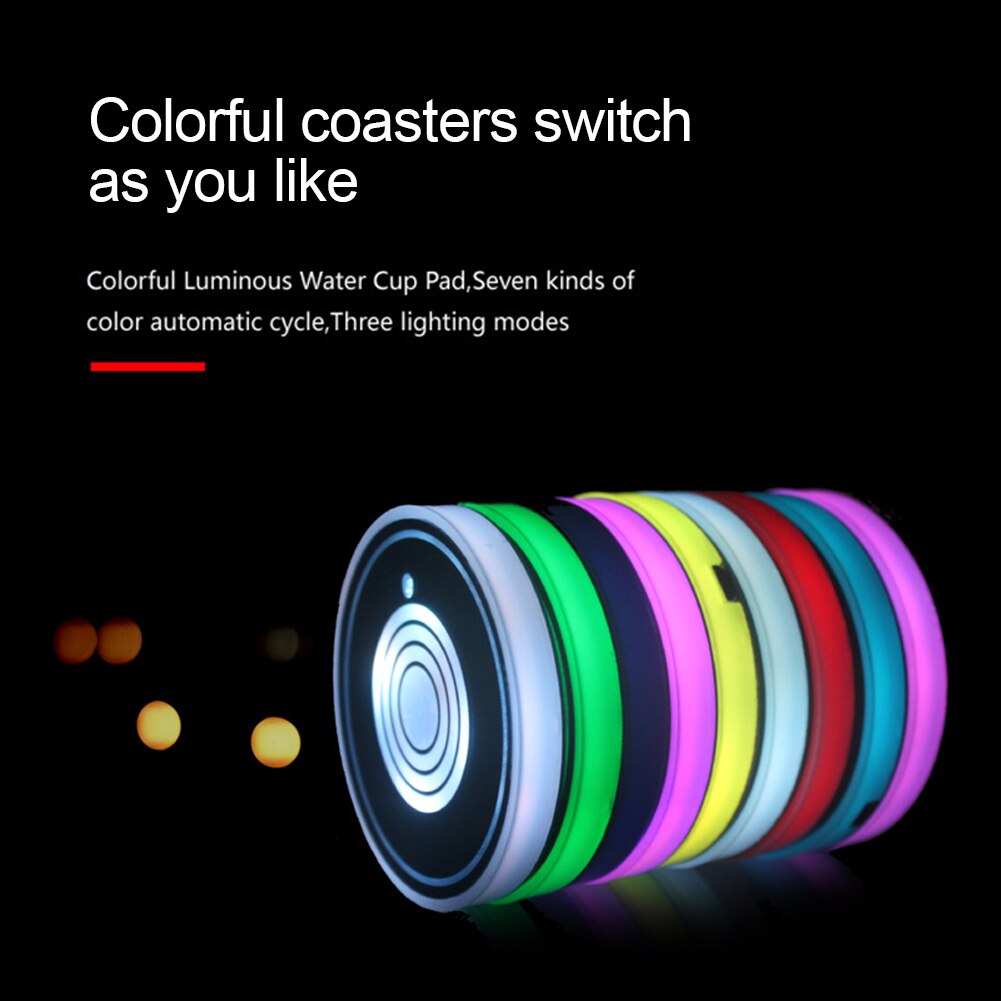Uds Micro USB recargable LED RGB Color de luz de coche posavasos de bebidas titular Mat inteligente de la lámpara del coche taza de agua accesorios