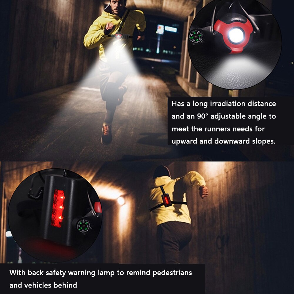 Outdoor Night Running Lights USB Rechargeable Chest Light LED Safety Warning Lamp with Compass Camera Buckle 3 Lighting Modes