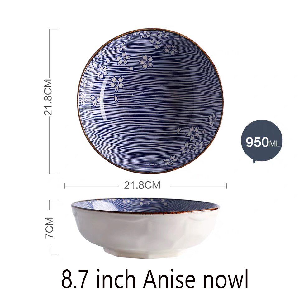 Timemore kersenbloesem japanse stijl keramiek eetrijstkom soepkom ramenkom huishoudelijke visschotel sushibord: 8.7 inch kom