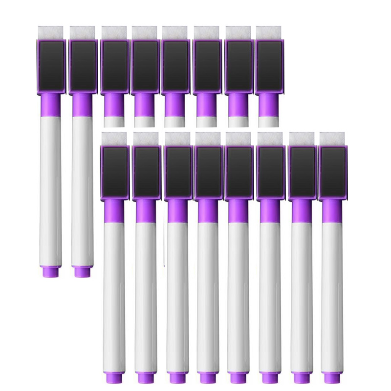 16 stuks 8 kleuren kinderwhiteboardpen leraren en studenten magnetisch absorbeerbaar whiteboard kleurrijke grote capaciteit borstel: Paars
