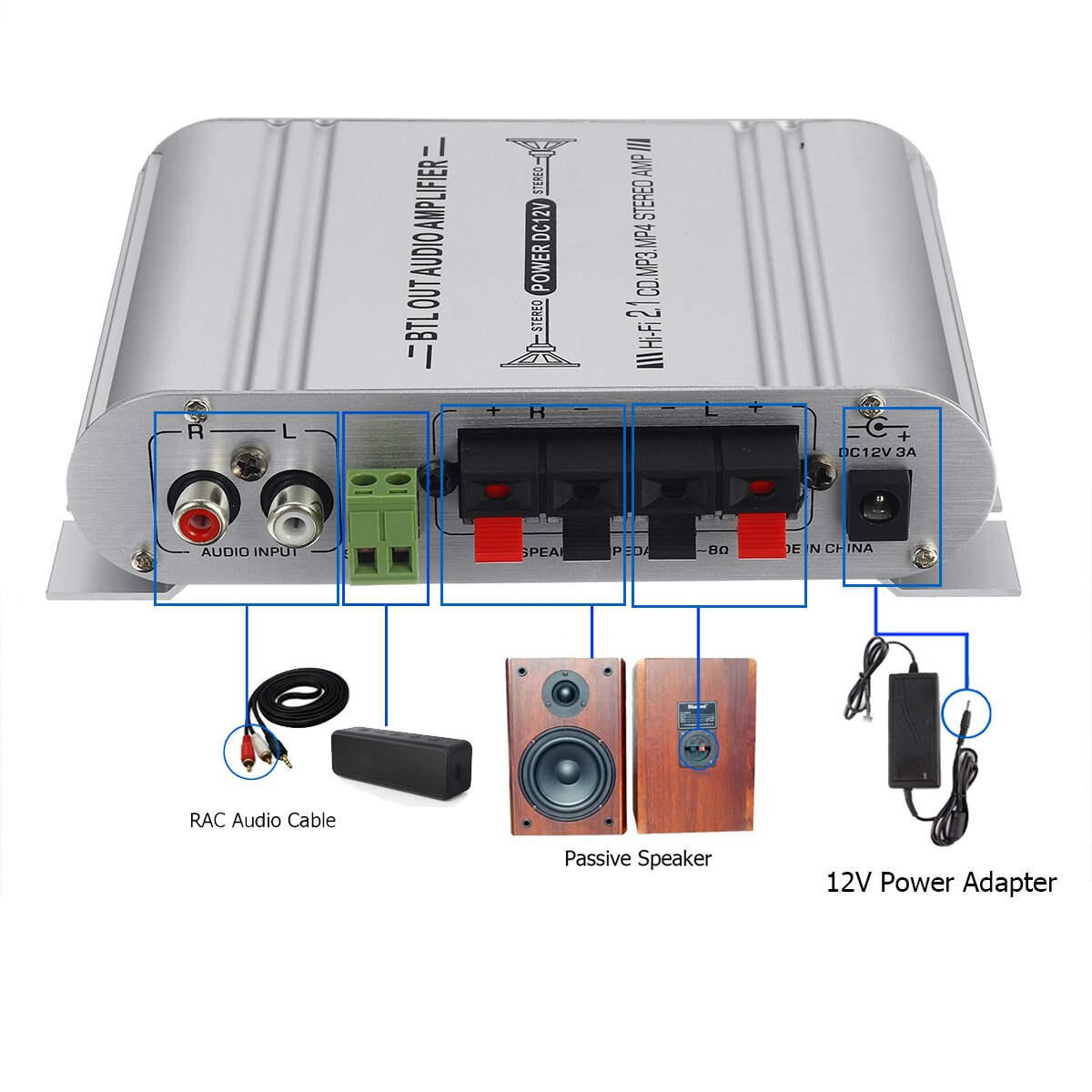 12V3A 400W 3 Channel Power Amplifier Hi-Fi Stereo Speakers Amplifier Audio Sound Home Theater Amplifier Super Bass Support