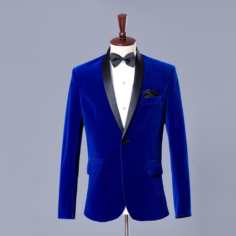 Kungsblå herrklänning kavaj herr fest blazers bröllopsfest klänning herr kavaj herr prestanda kostym kavaj slim masculino