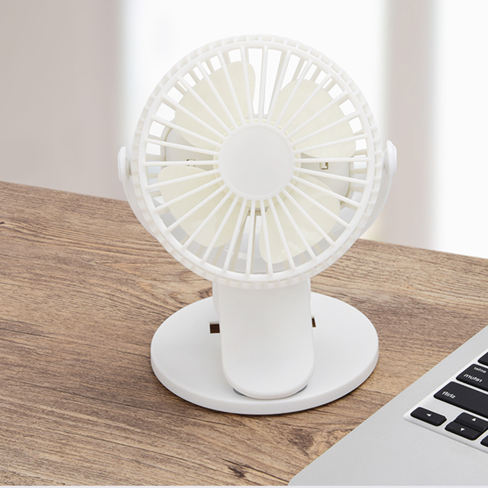 360° Rechargeable USB Clip On Mini Desk Fan Black Portable Table-Top Fan Fully Adjustable Head Quiet for Office Home: white have battery