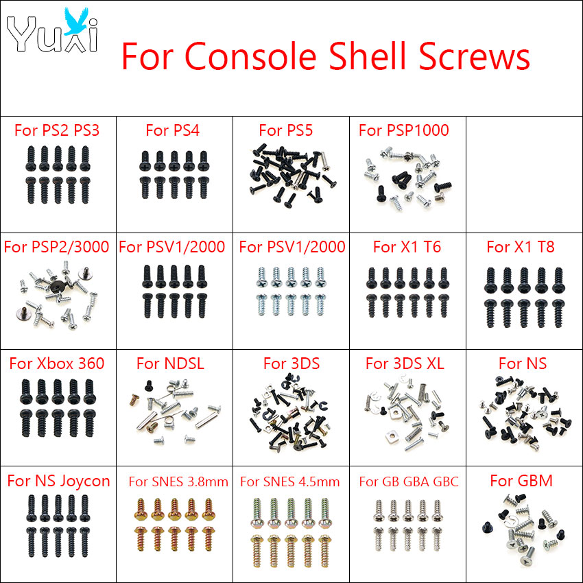 YuXi Screws Set For Xbox One 360 Console Shell For PS5 PS4 PS3 PS2 for PSP PSV 1000 2000 + Screw For NDSL 3DS XL GB GBA GBC NS