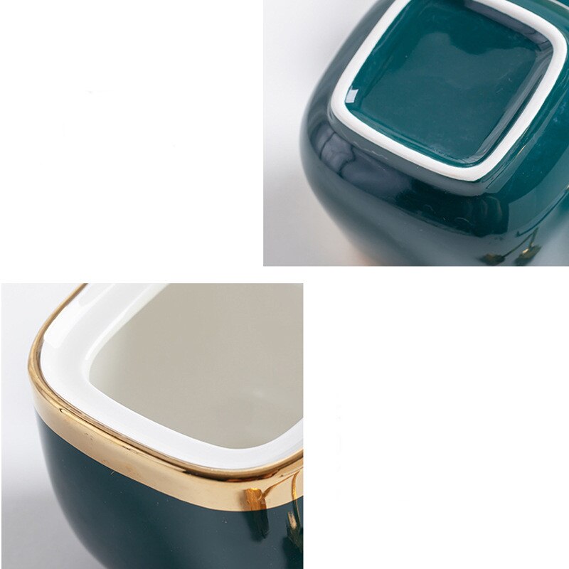 European Style Ceramic Combination Seasoning Tank Salt Shaker Salt Storage Box Set Pot Household Kitchen Accessories Bring Spoon