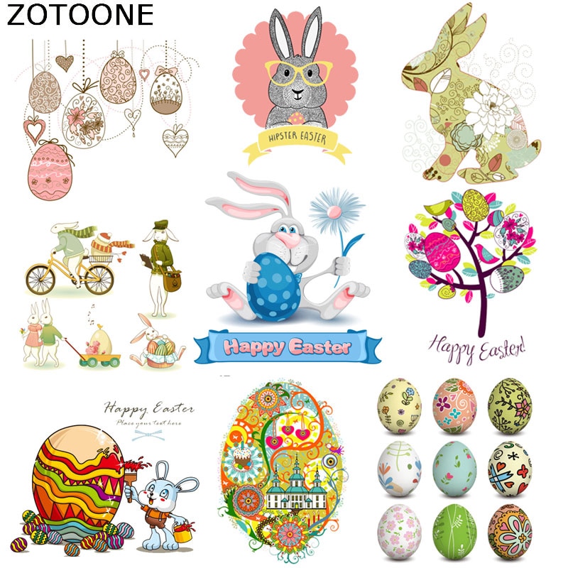 Zotoone Gelukkig Paashaas Eieren Iron On Transfer Patches Voor Kleding Een-Niveau Wasbare Diy Decoratie Print Door huishoudelijke C