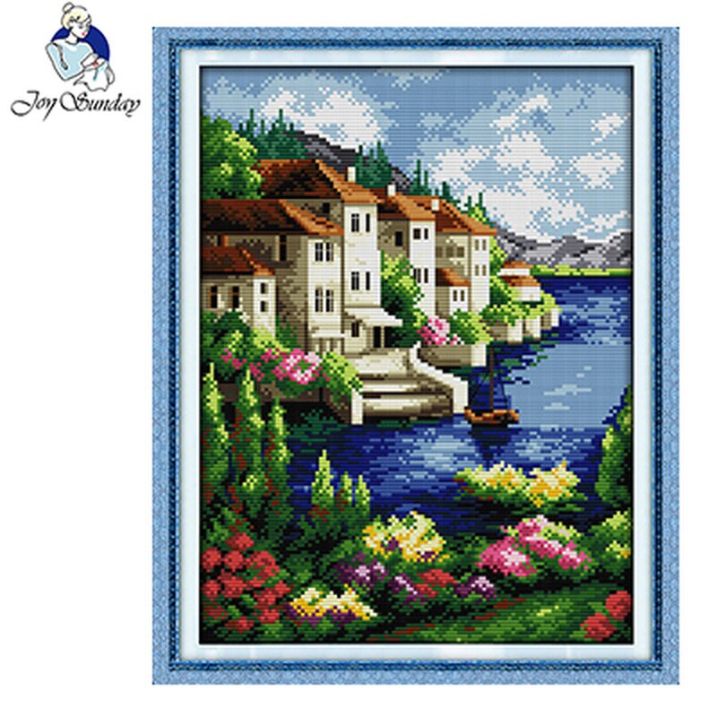 Joy Sunday Seaside Scenery Series DIY14CT Counted Patterns Printed Cross Stitch Kit DMC Fabric Chinese Needlework Embroidery Set