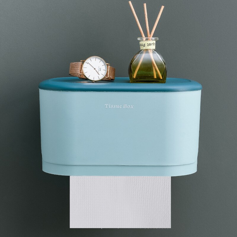 Toilet non-perforated paper towel box paper towel holder household toilet shelving wall hanging paper roll holder paper box: Large light blue