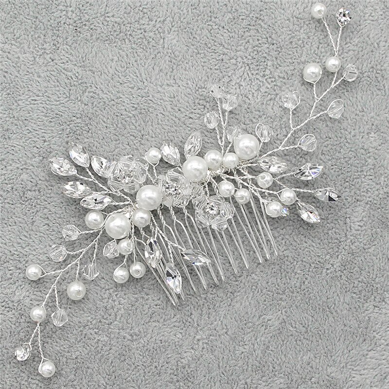 Trendy Crystal Pearl Hair Combs Wedding Bridal Hair Jewelry Ornament Head Piece Decoration Rhinestone Bride Hair Comb