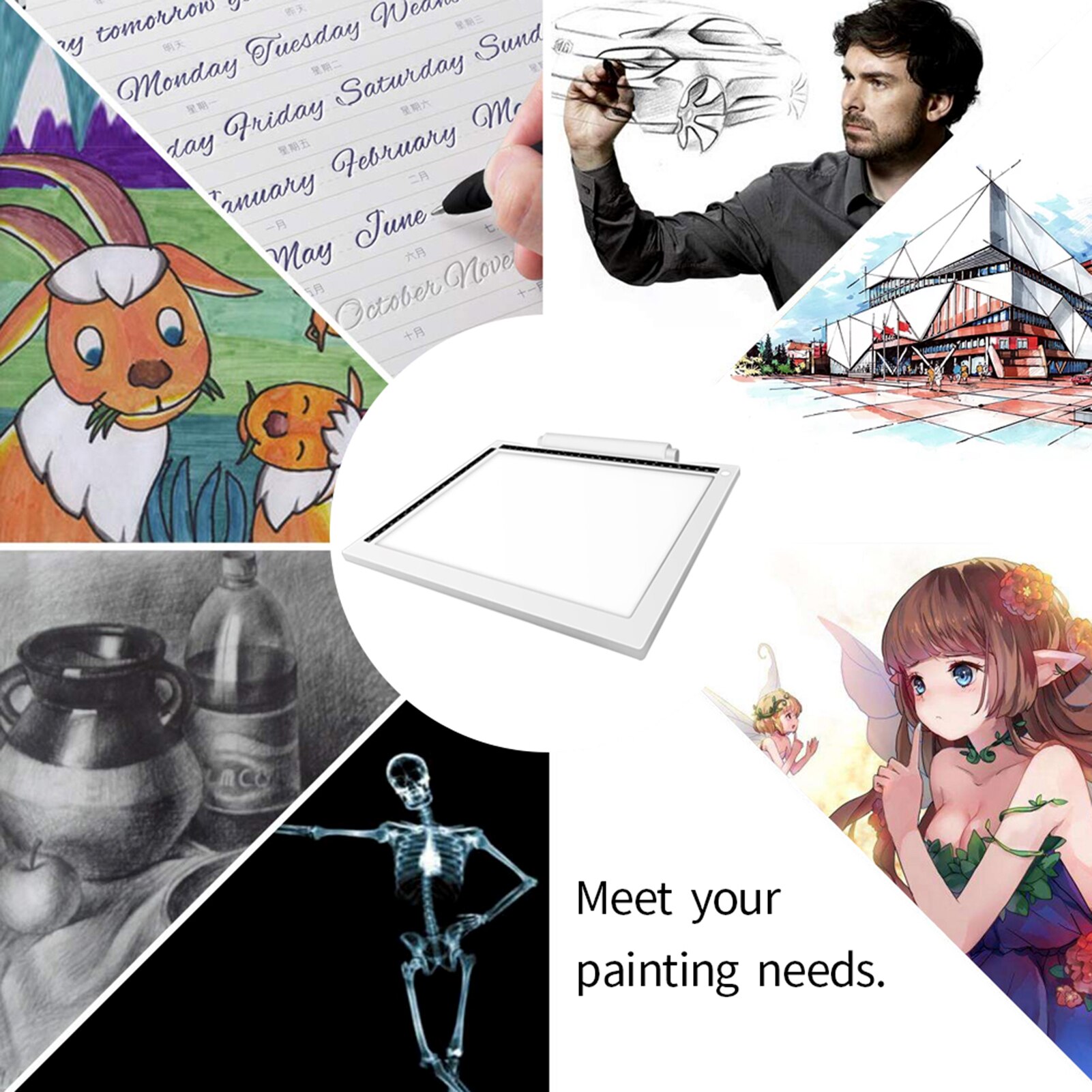 Portable A4 Tracing LED Light Pad Artcraft Copy Board Tracer 3 Levels Dimmable Brightness USB Powered Light Box for Drawing