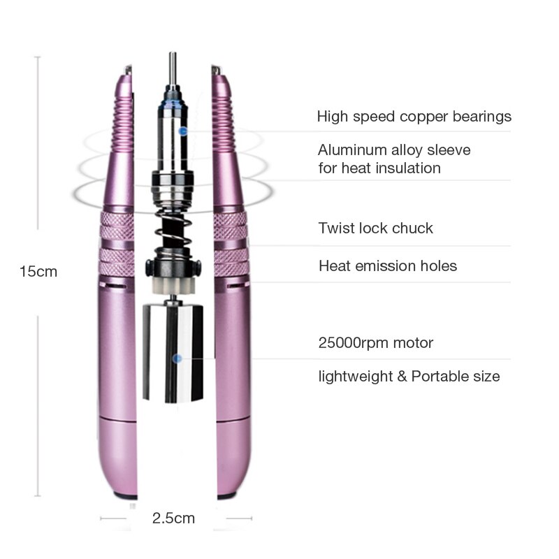 Roze 35000/25000Rpm Draagbare Nail Boor Manicure Machine Set Elektrische Nagelvijl Sterke Power Beroep Nail Tool Voor nail Salon