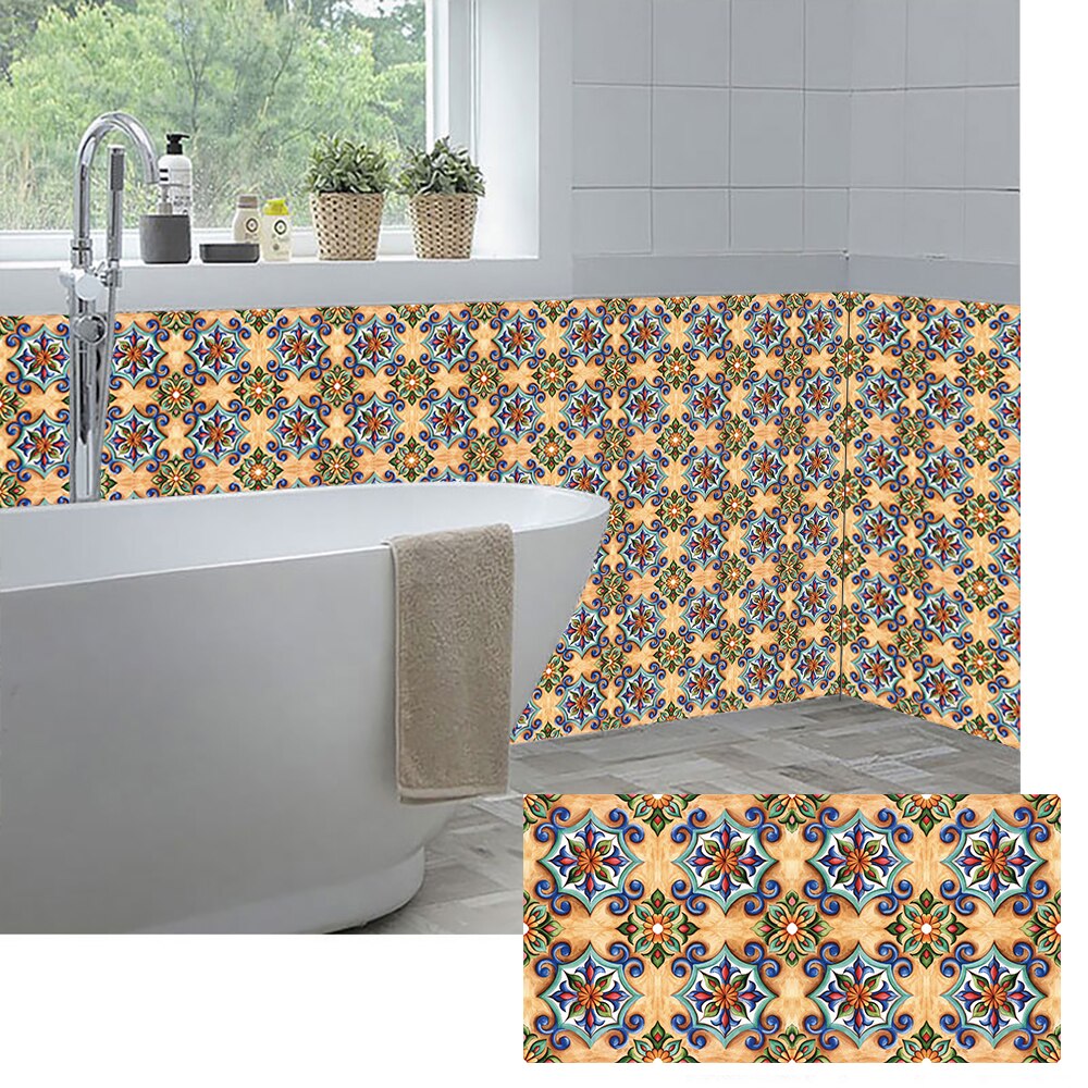 Autocollant Mural carreaux cristal dur | Motif fleurs, 10 pièces/ensemble, mur autocollant pour cuisine, salle de bain, rénovation, décor de maison, papier peint, Art Mural