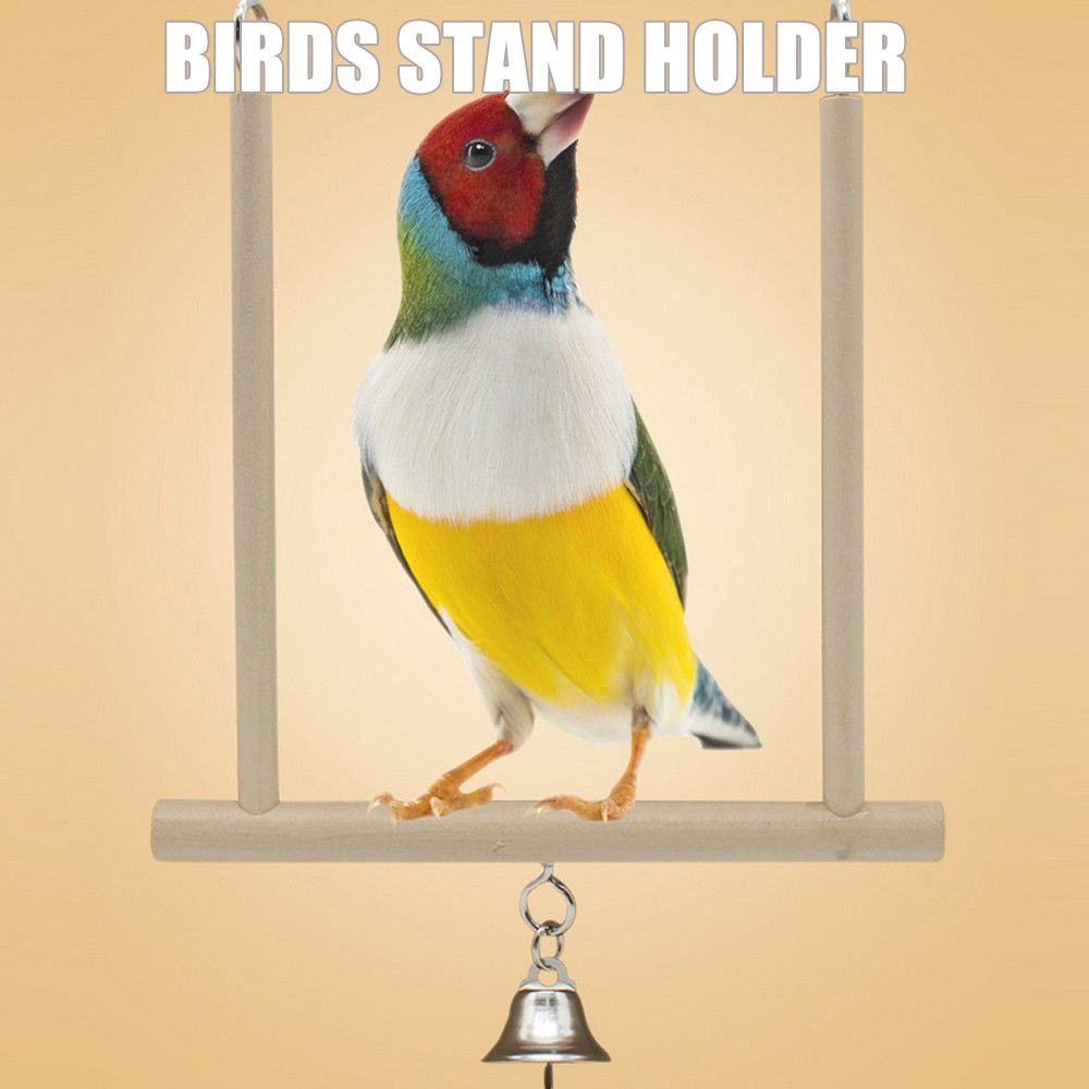 Natural Wooden Birds Swing Toy Parrot Hanging Swings Cage With Bells Bird Stand Holder