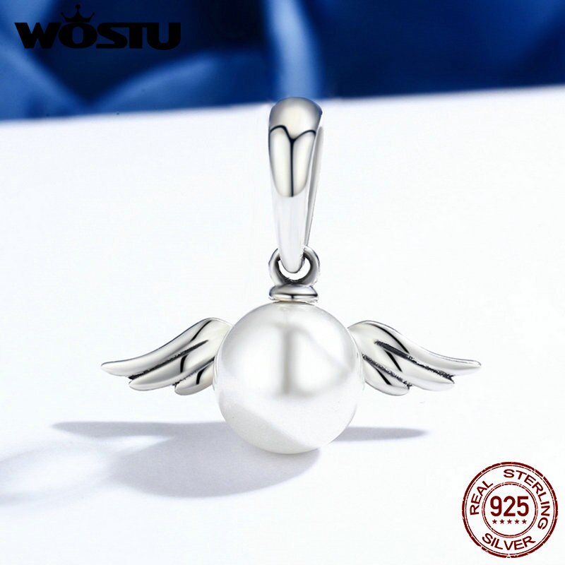 WOSTU Luxury 100% 925 Sterling Silver Naughty Angel Wing Feather Charm fit Charm Bracelet & Necklace Jewelry Making CQC381