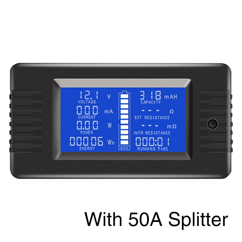 Med bakgrunnsbelysning 0-200v solenergi-Observere lcd-skjerm batteritester voltmeter engelsk spenning enkel installering bil bærbar: Med 50a splitter