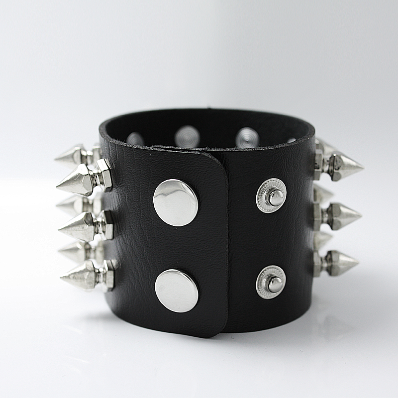 Sangsy único tres filas Cuspidal picos remache Stud cuero ancho Punk Rock gótico Unisex pulsera de hombre joyería
