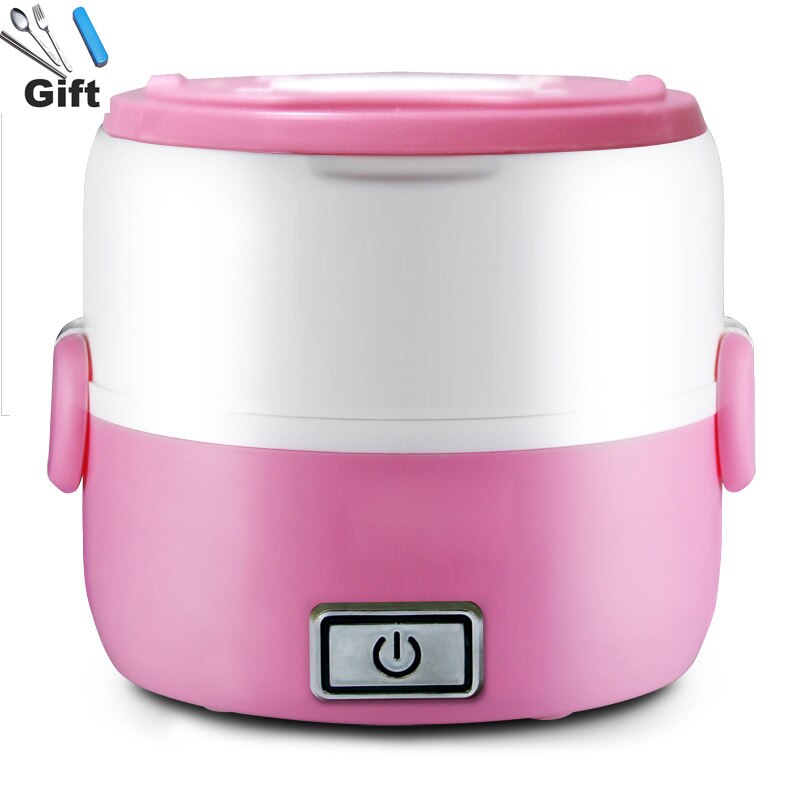 220V 2~4 Layers Electric Heated Lunch Box Set 200W Multifunctional Food Warmer Mini Rice Cooker Warmer for Students Dormitory: pink-A-2 layer
