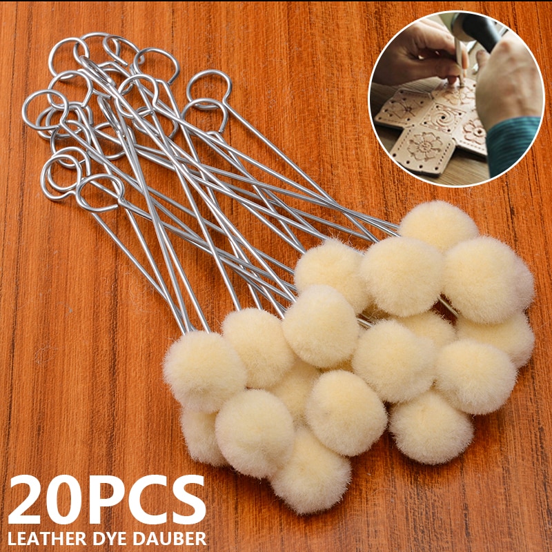 20pcs DIY Wool+Metal Handle Leathercraft Wool Leather Dye Dauber Finish Applicator Painting Assisted Leather Craft Tool Set