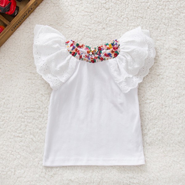 0-2Y Kids Baby Girls Clothing Floral Collar T-shirts Cute Short Sleeve Tops Blouses Shirts: B / Newborn