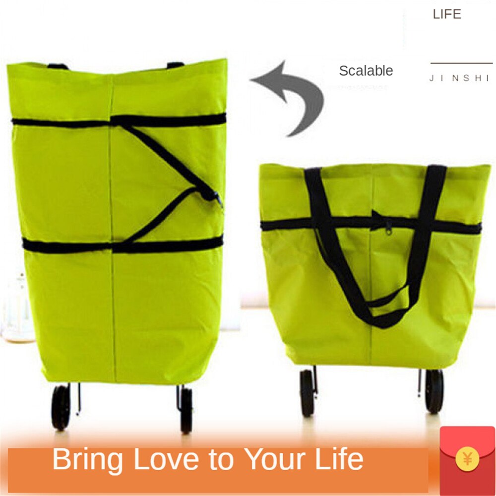B-LIFE Collapsible Two-stage zipper Trolley Bags Folding Shopping Bag with Wheels Foldable Shopping Cart Reusable Shopping Bags