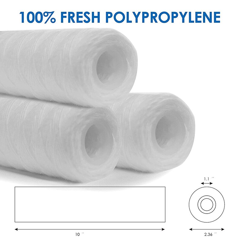 10 Micron 10 Inch X 2.5 Inch String Wond Sediment Water Filter Cartridge Hele Huis Sediment Filtratie, Universele Vervanging